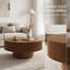 Table basse ronde contemporaine avec plateau de table épais, table de bout tambour moderne avec design cannelé et base robuste-542175185-542175184