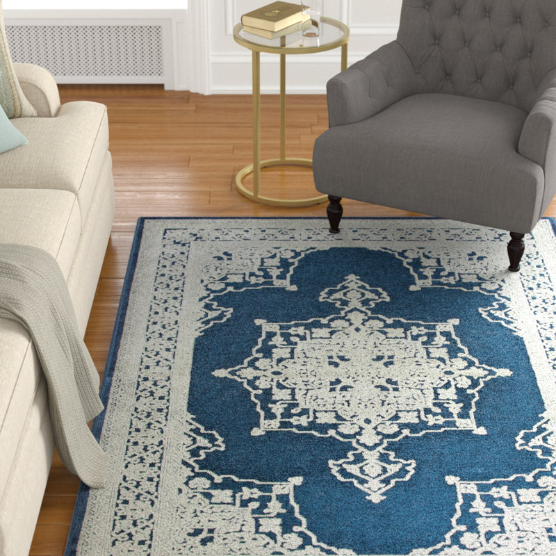 Tapis bleu / naturel Ahmarria, Rectangle 5 pi 3 po x 7 pi 6 po