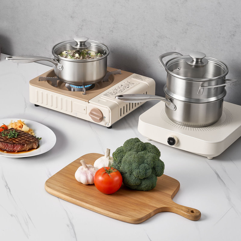 Casserole de 1,5 pte avec cuiseur à vapeur, casserole en acier inoxydable avec couvercle en verre, casserole antiadhésive polyvalente en acier inoxydable avec poignée ergonomique, compatible avec four, lave-vaisselle, cuisinière à induction