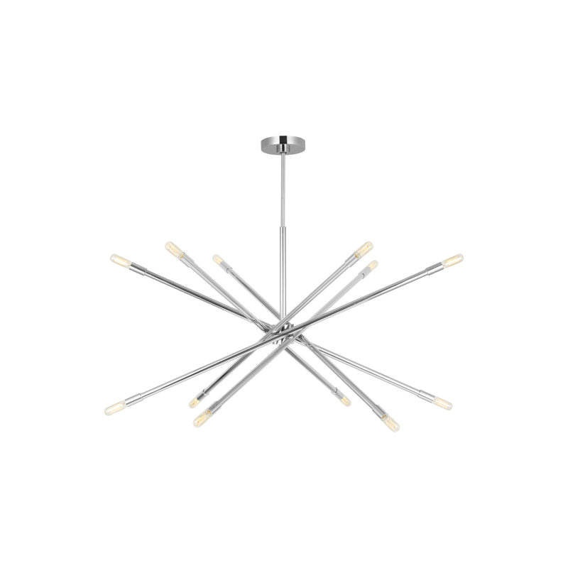 12 - Light Dimmable Sputnik Modern Linear Chandelier, 23" H x 42" W x 42" D, Polished Nickel