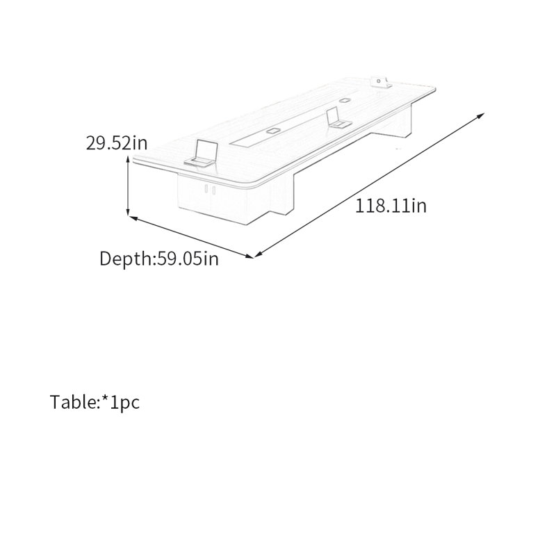 Table de conférence moderne et minimaliste avec rangement, 29.52" H x 118.11" L x 59.05" W