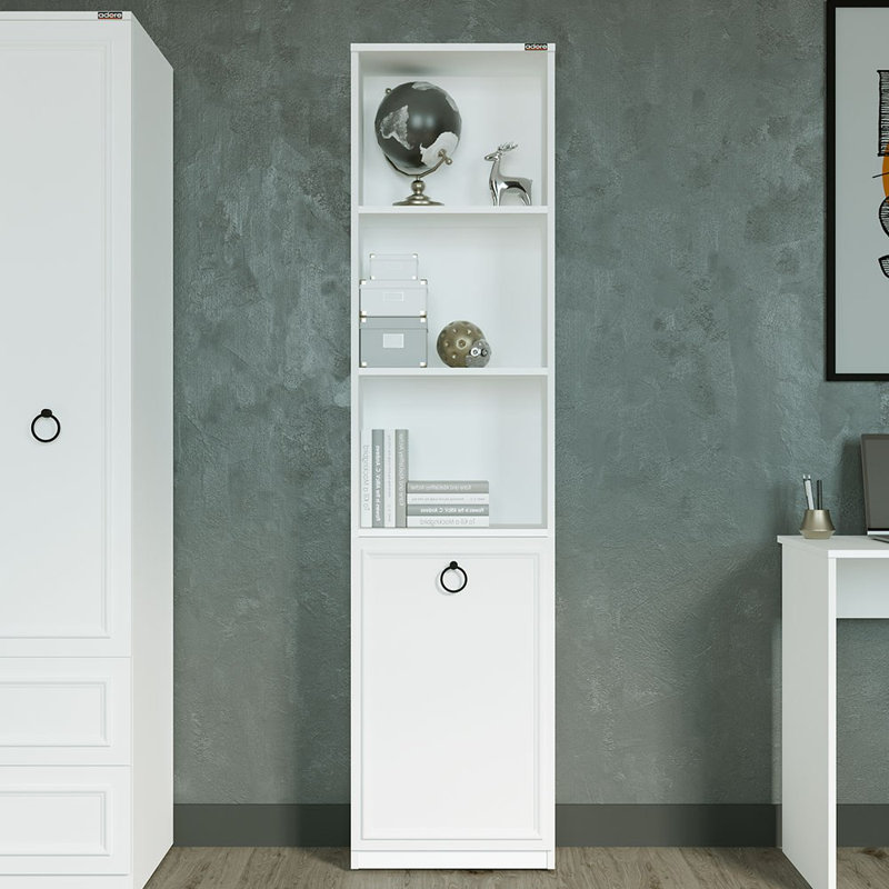 Modern White Bookshelf, 5-Tier Design, 17.7 x 72.8 x 9.4 inches | 100% Melamine Coated Particle Board, Thickness: 0.6 inches | Wall-Mountable, Stylish and Functional Storage Solution for Home & Office