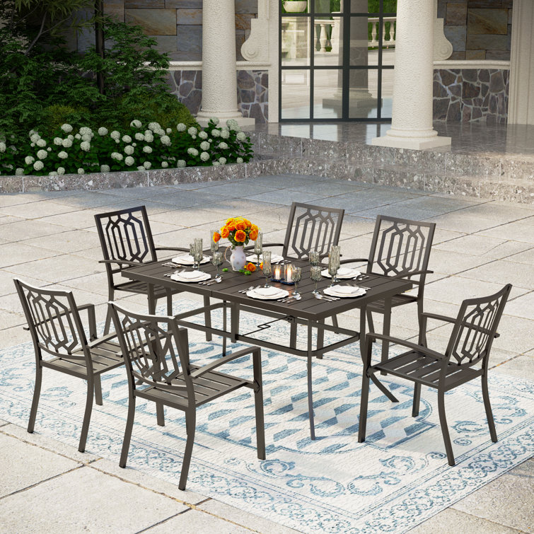 Alyah 6 - Person Metal Patio Dining Set with Rectangular Table