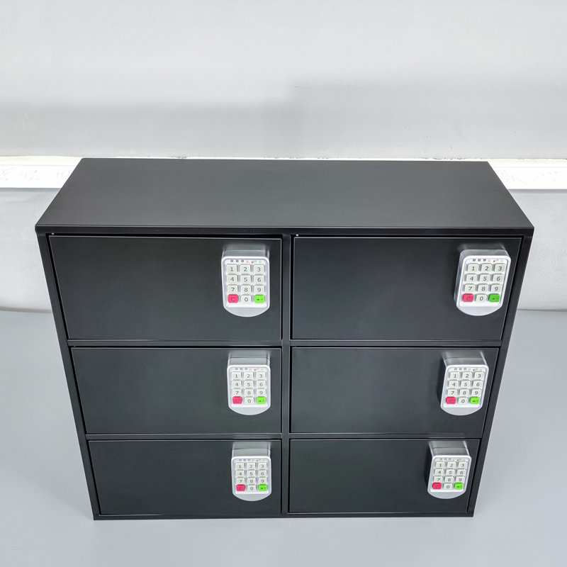 Black Cell Phone Locker Charging Station Public & Private Use Keypad Electronic Lock Access Control