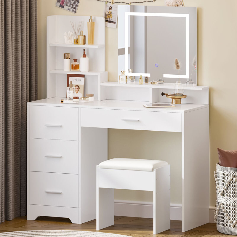 Breiana Dressing Table with Mirror, White