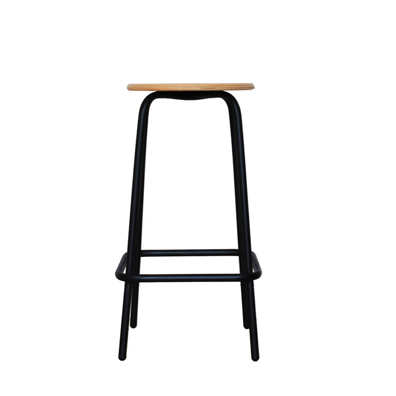 Romy Beech Solid Wood Bar Stool with Steel Frame