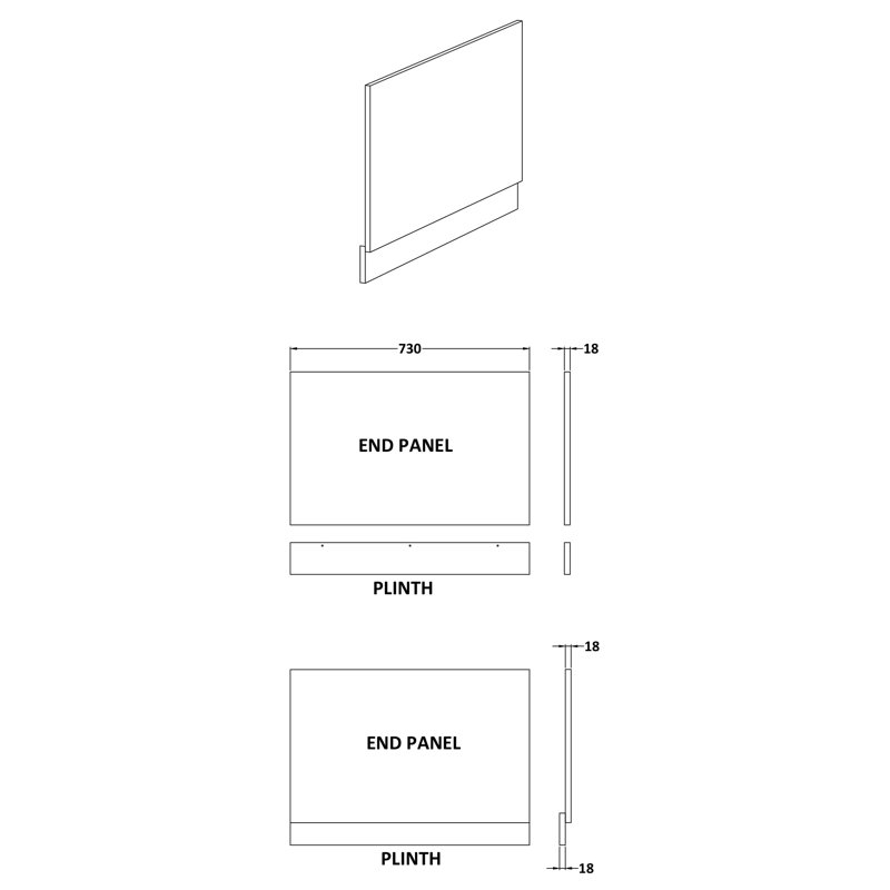 Bath End Panel with Plinth, Grey Avola