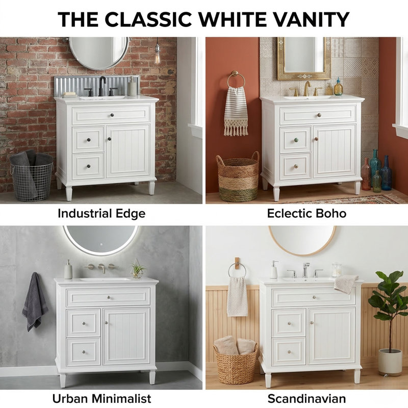30-Inch Modern Bathroom Storage Vanity With Integrated Sink, Solid Wood Frame Cabinet With 3 Sorted Drawers, 4 Colors, White