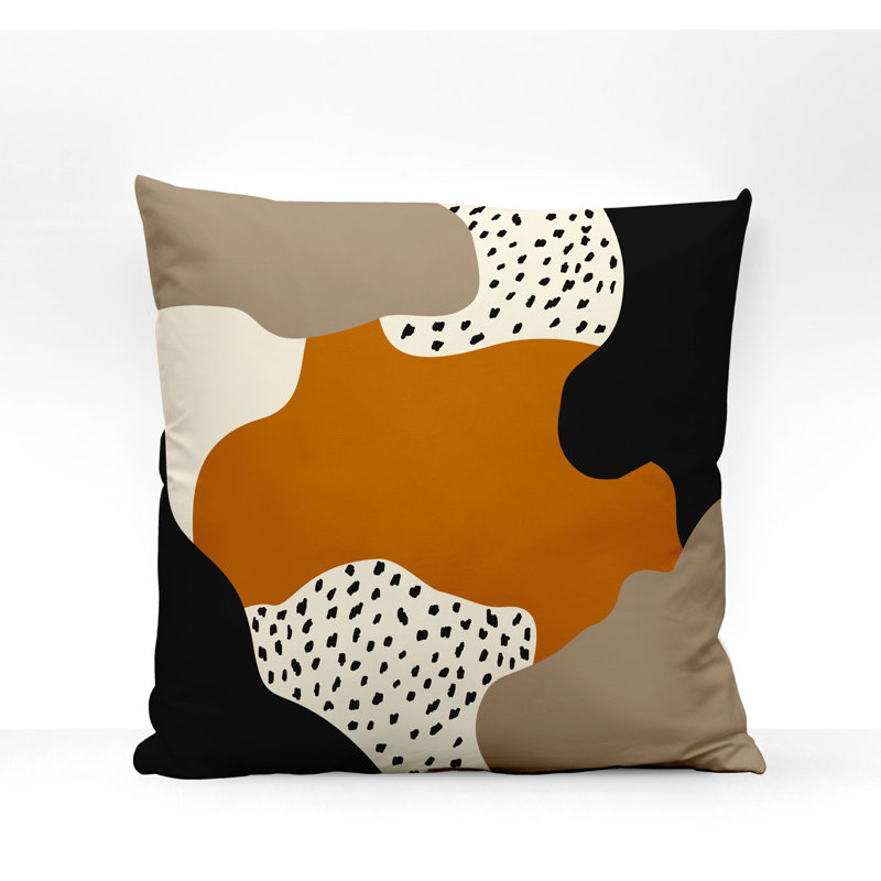 Coussin décoratif intérieur / extérieur en polyester filé Jada, 19 po x 19 po, Orange / blanc cassé / beige / noir