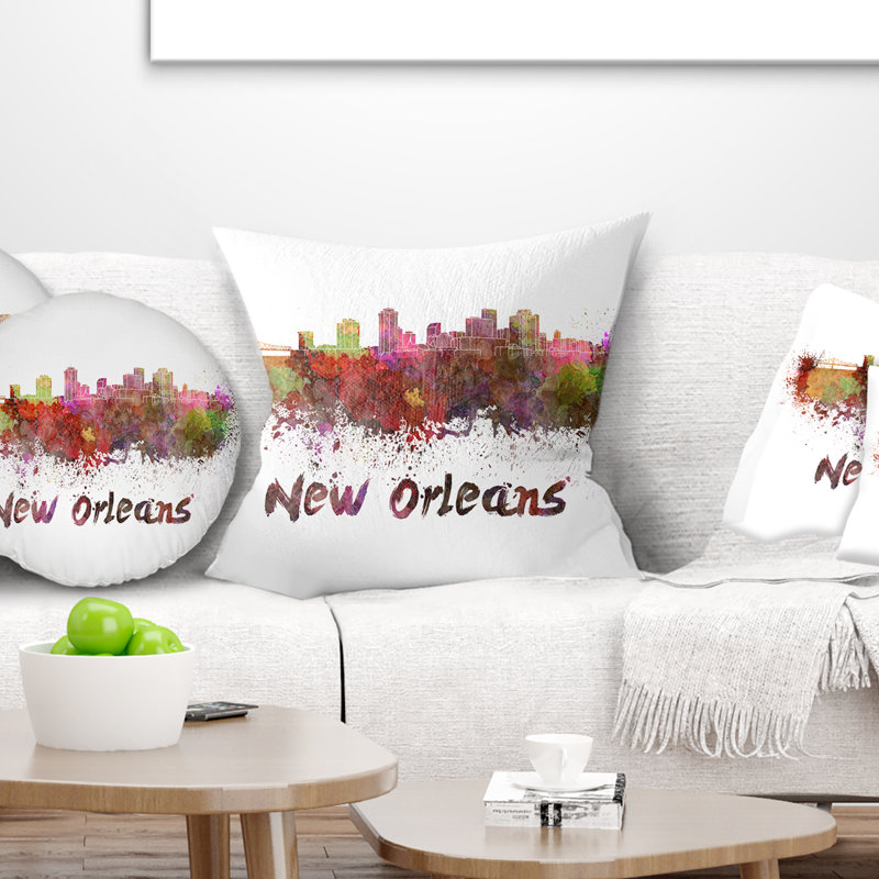 Coussin New Orleans Skyline - Cityscape, Carré, 16 po x 16 po