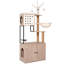 Arbre à chat avec bac à litière - maisonnette pour chat moderne avec poteaux à griffer, bol d'alimentation et bâtons de pompons amovibles, gris