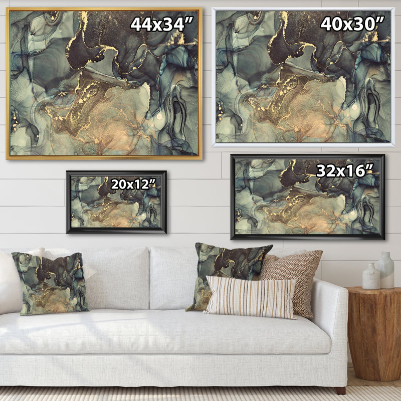 «Black Gold Infusé», reproduction d'art sur toile, H 24 po x l 32 po x P 1 po, Cadre flottant noir