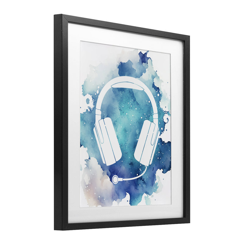 Imprimé d'éclaboussures de casque bleu sous verre, conception de Marcus Prime, H 16 po x l 13 po, Cadre noir minuit