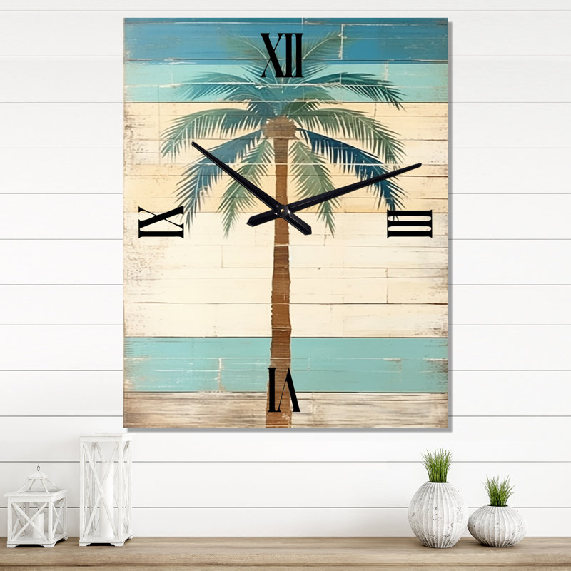 Palmier tropical en couleurs rétro délavées I - Très grandes horloges murales, Petit