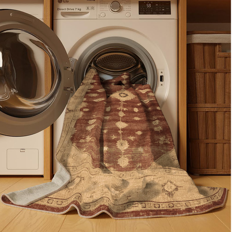 Machine Washable Overdyed Brown Area Rug, Rectangle 5' x 8'