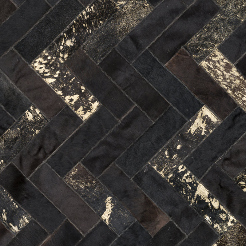 Estrella Cowhide Geometric Area Rug in Black, Runner 2'7" x 13'1"