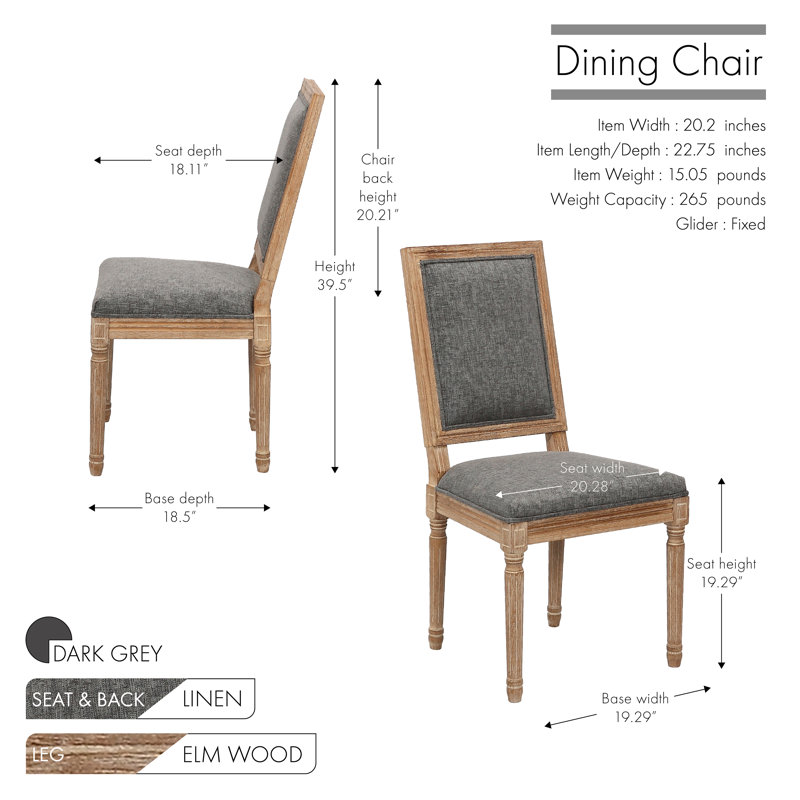 Chaise d'appoint rembourrée en lin Haile, Gris foncé