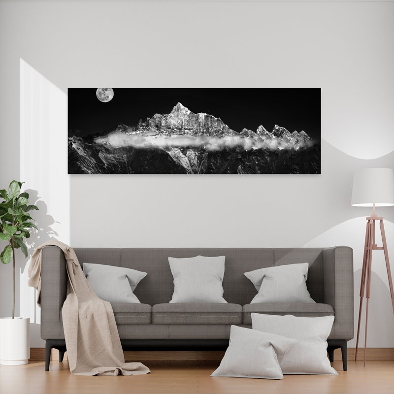 «Moonlit Mountain Peaks Dramatic Serene Abstract Landscape Mountain», art mural, H 20 po x l 60 po