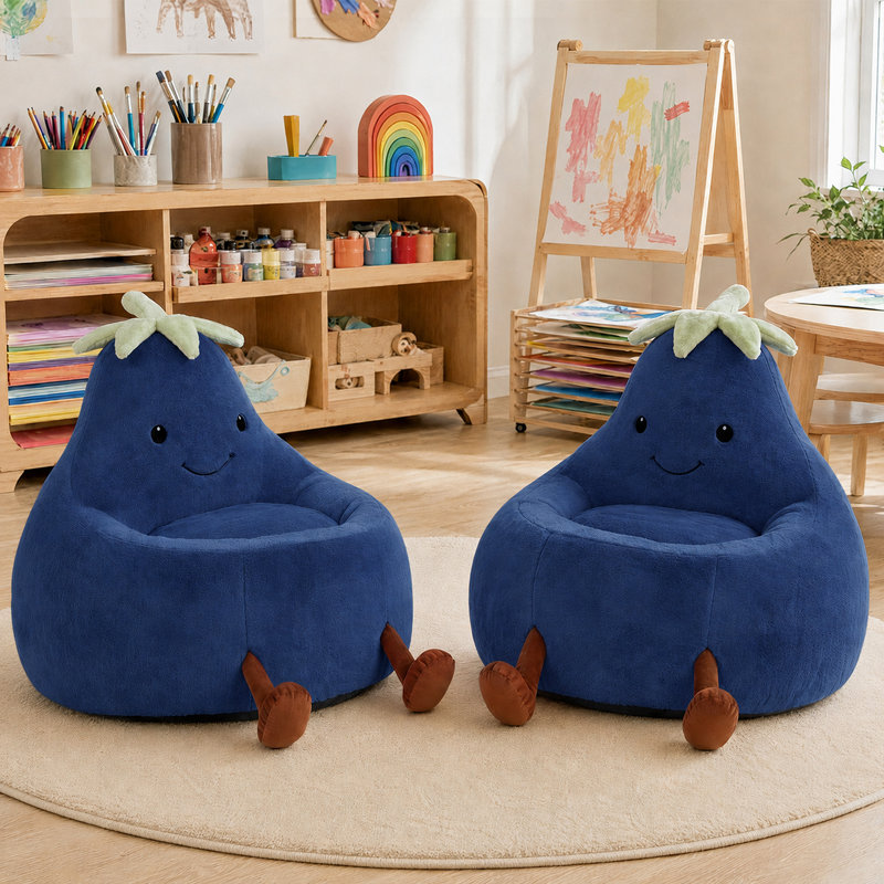 Fauteuil à billes avec aubergine Kannon, 27.56" H x 31.1" W x 30.31" D, Dark Blue