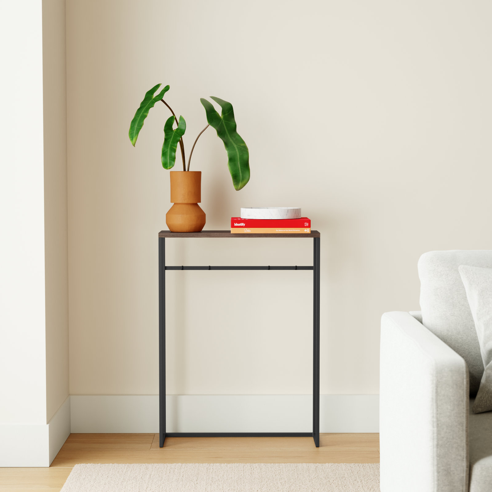 Yamazaki Home Tower Modern Slim Console Table, Metal And Wood Skinny Hallway Table, 32" - Steel, Black