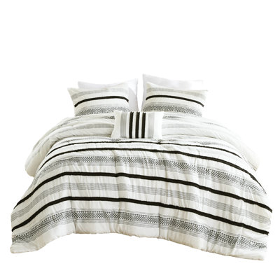 Ensemble de literie à rayures 7 pièces pour très grand / très grand lit. Fabriqué en microfibre. Assure un confort durable. Et stable. Motif charmant. Convient à divers esthétiques de chambre à coucher. Pour réduire le rétrécissement. Simple Simple King -