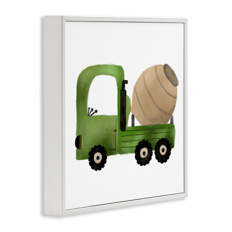 Art de giclée de camion de construction par Elizabeth Medley, Estampe numérique encadrée blanc bord de mer, H 24 po x l 24 po