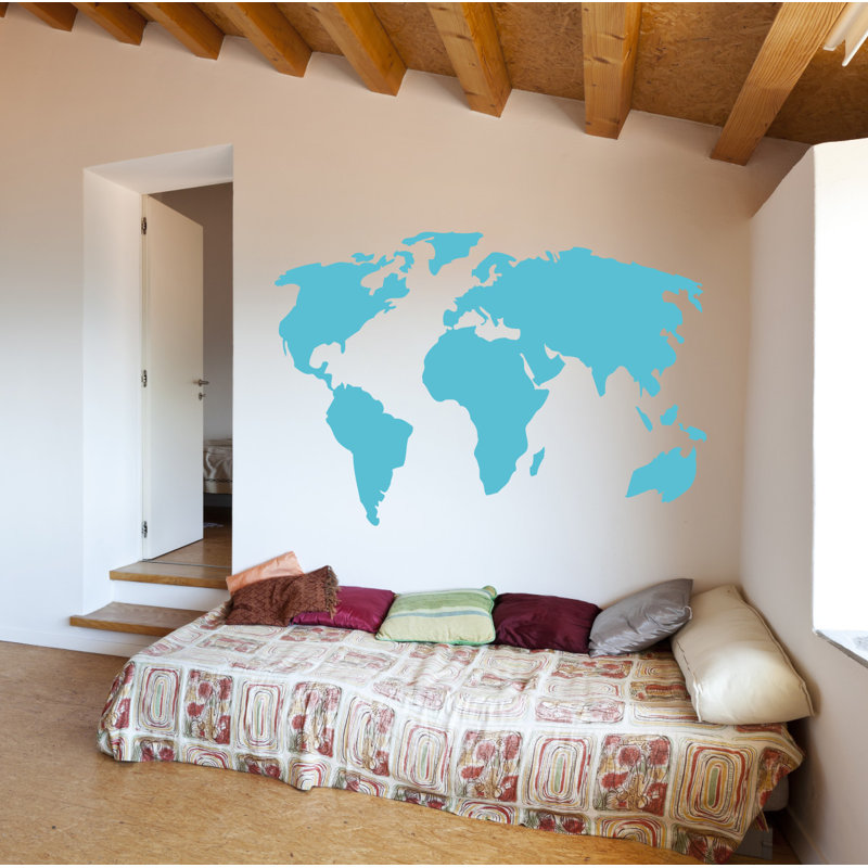 Décalcomanie murale carte du monde, H 22 po x l 32 po x P 0,01 po, Bleu geyser