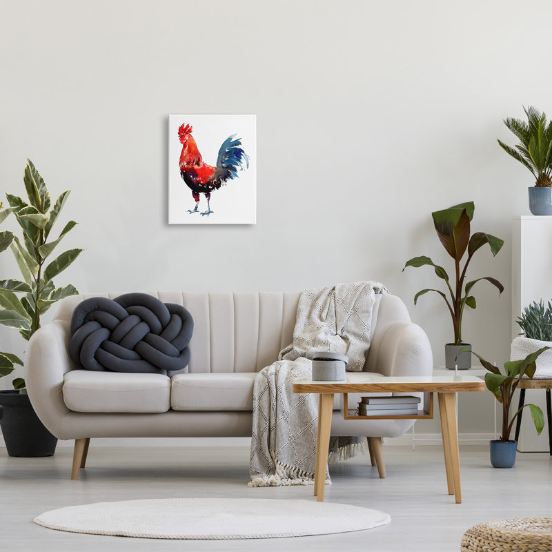 Impression de coq moderne sur blanc sur toile par Claudia Bianchi, H 20 po x l 16 po x P 1,5 po