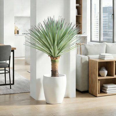 Agave artificiel 30 po de qualité supérieure, plante réaliste en pot avec plante noire et galets de pierre naturelle, fausse plante tropicale durable pour la décoration intérieure et extérieure