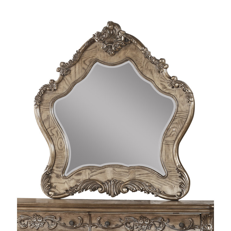 Cha Traditional Beveled Dresser Mirror, Vintage Oak