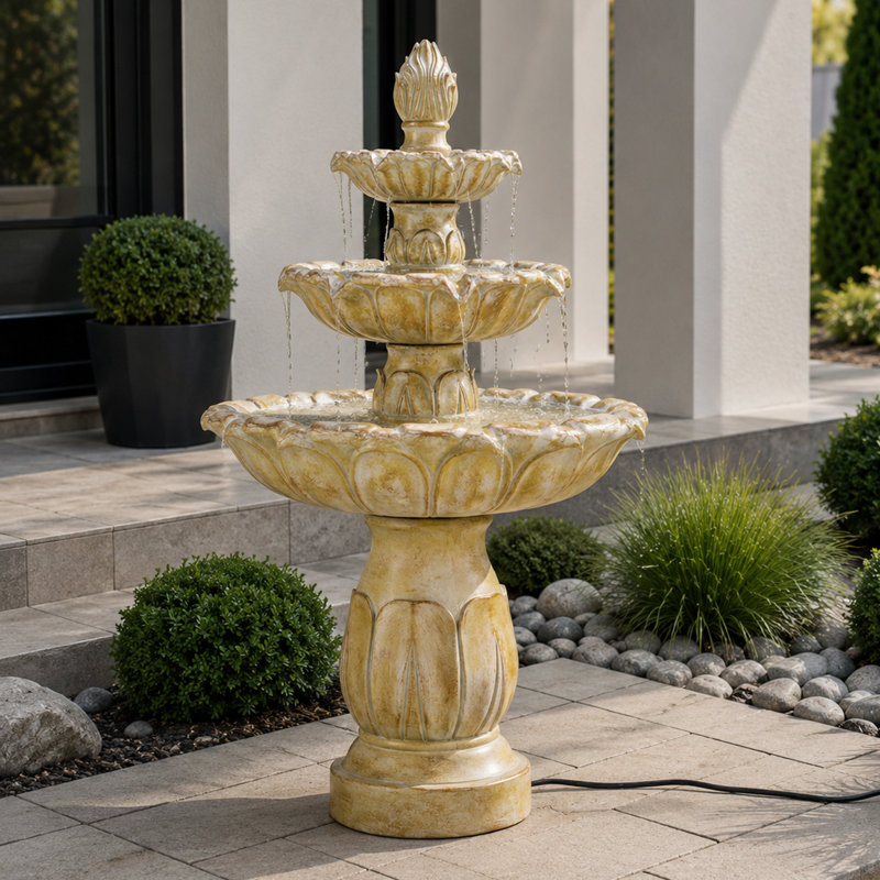 Statue de fontaine de jardin en cascade à 3 niveaux avec pompe