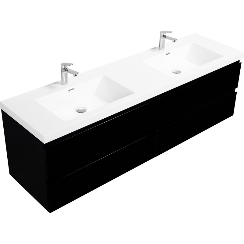 72" Floating Bathroom Vanity With Sink, Noir, noir, noir, noir
