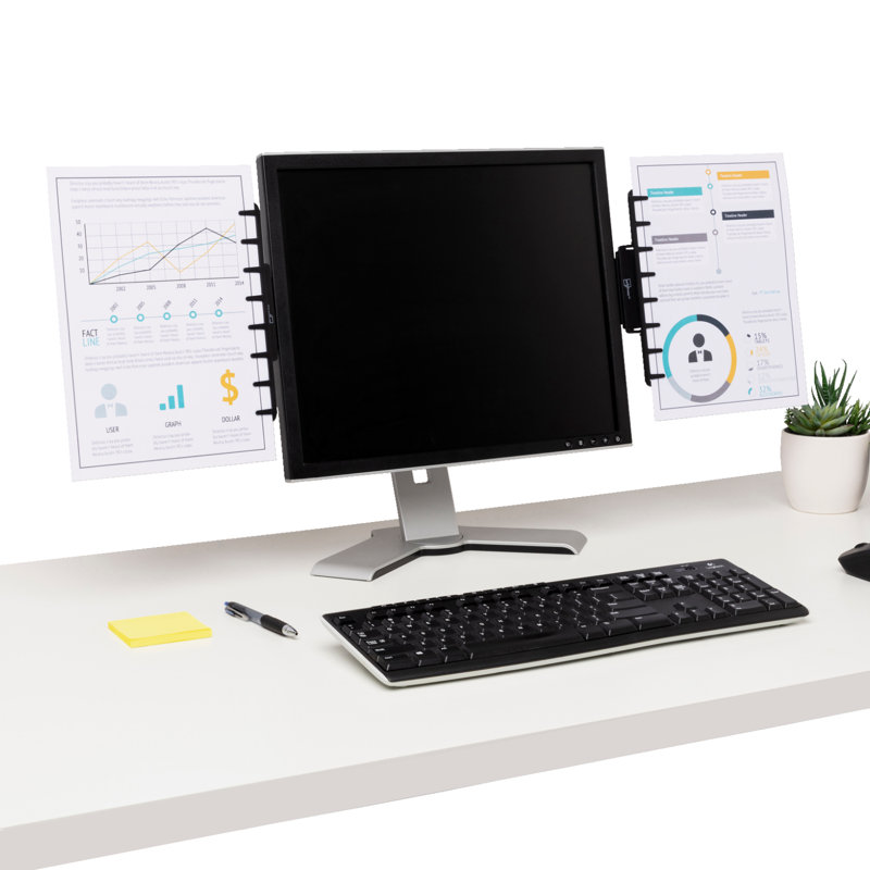 Black Adjustable Clip-On Monitor Document Holder