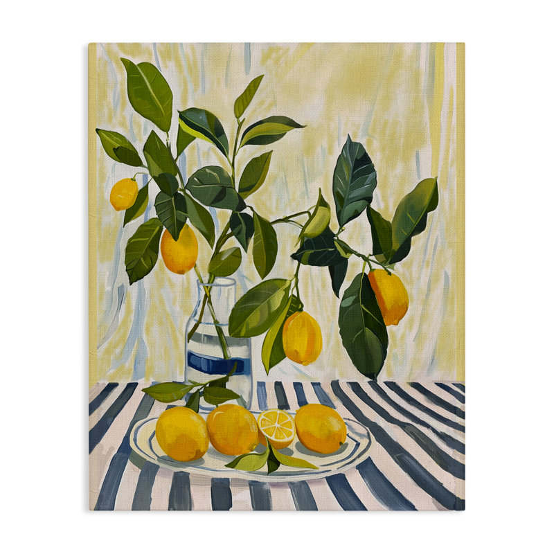 Citrons sur toile rayée, design par Yen, 30 x 24