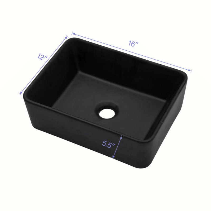Lavabo de salle de bain vasque rectangulaire en céramique noire 16 "X12"