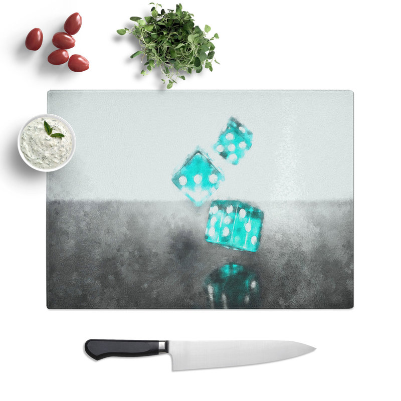 Tempered Glass Roll of the Dice Chopping Board, 28.5 cm x 39 cm