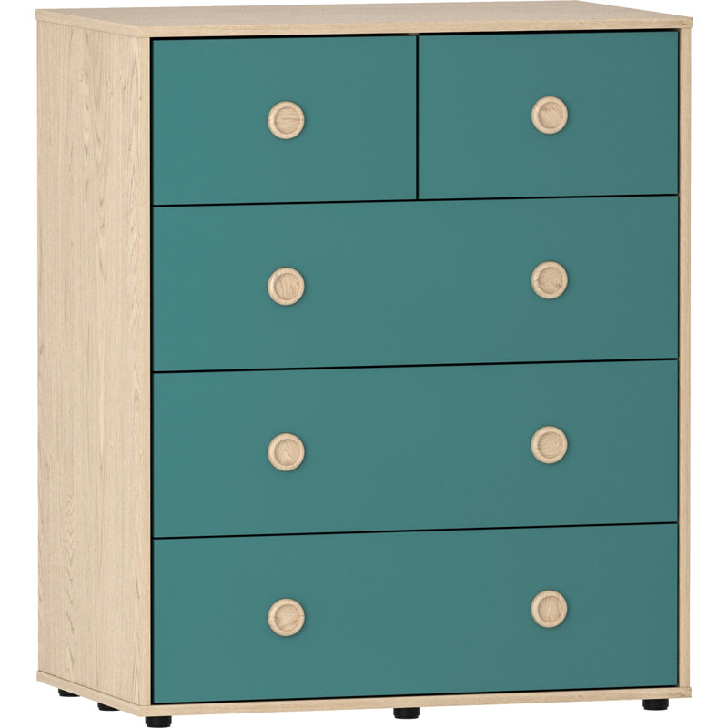 Kayshia 5 Drawer Chest, Blue/Oak