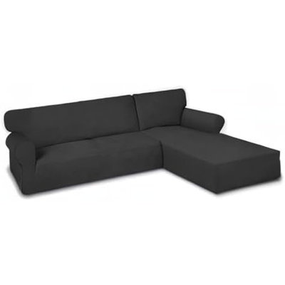 Stretch Sectional Sofa Cover Set – Dark Gray – 2-Piece Spandex, Non-Slip Elastic Fit, L-Shaped (3-Seat Sofa + 3-Seat Chaise), Pet & Friendly