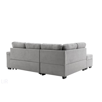 L-Shape Sleeper Sectional Sofa With Storage Ottoman, Hidden Arm Storage, And USB Charging For Modern Living Spaces