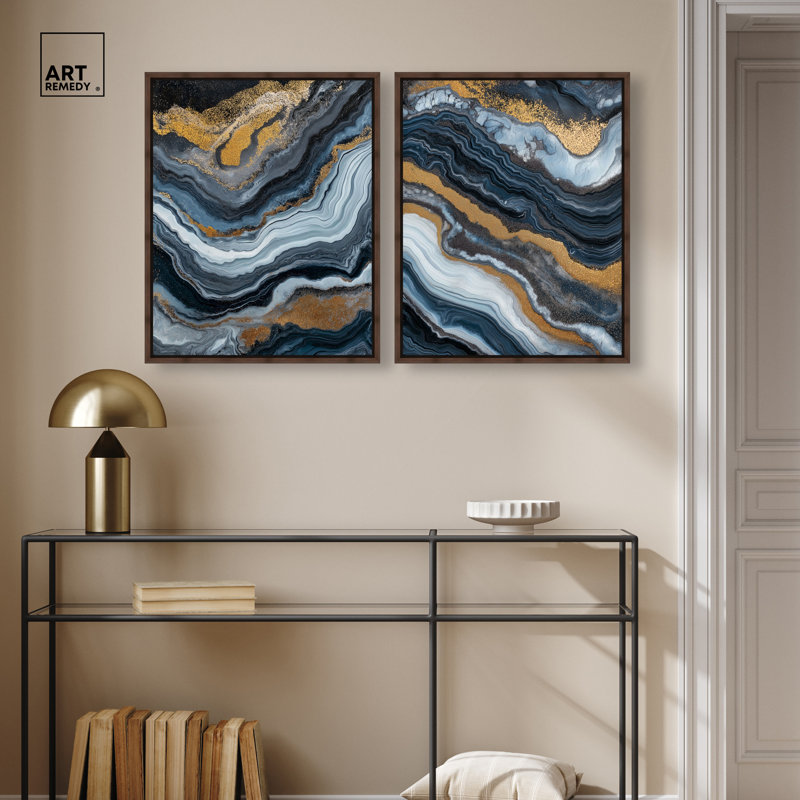 «Acrylique Flow Duo», ensemble d'art mural sur toile encadré par Art Remedy, cadre en noyer, 20 x 24, H 25 po x l 21 po