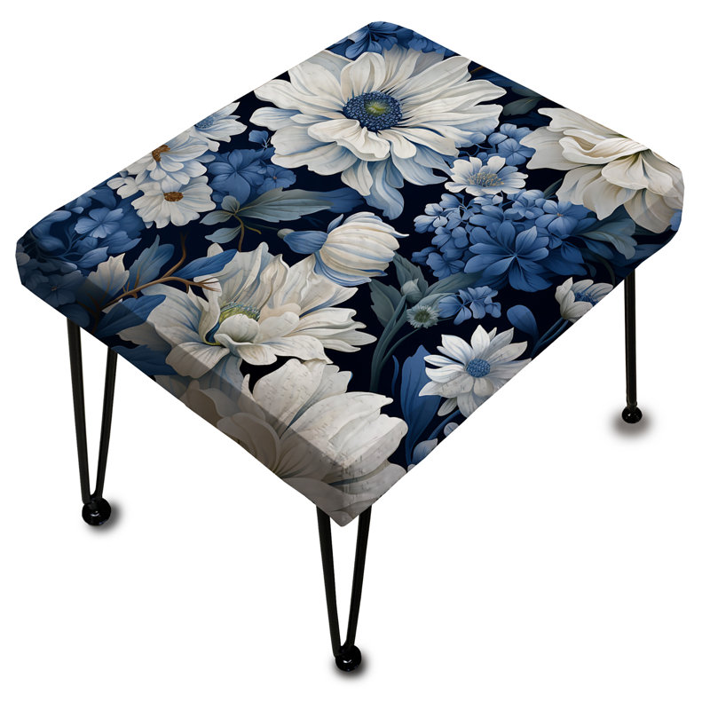 Blue And White Blooming Floral Pattern IV - Floral Rectangle Ottoman