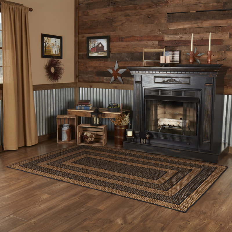 Tapis noir / brun clair à motif géométrique tressé Anzla
