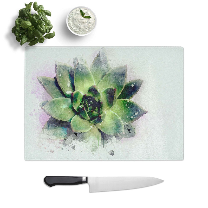 Tempered Glass a Succulent Plant Chopping Board, 39 cm W x 28.5 cm L