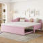 Lit de jour simple tapissier en L rembourré en forme de L avec lit gigogne, rose-40087445