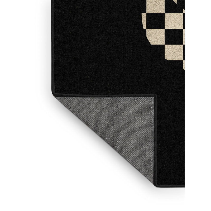 Tapis moelleux moelleux classique à motif damier noir - reliure noire, 7 x 9