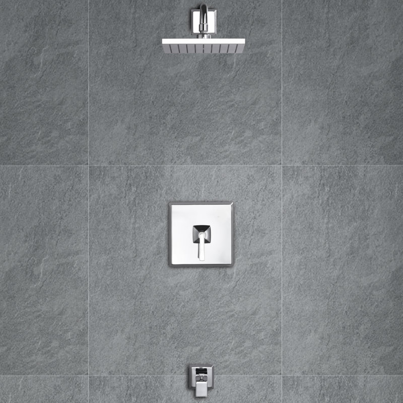 Lotto Collection Shower System: 8" Square Shower Head, Single Handle Set, Tub Spout & Rough-in Valve Included - Chrome Polished