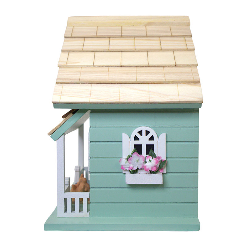 Green Pine Cottage Birdhouse with Extended Roof