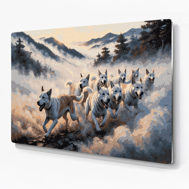 Chiens, art mural beige en métal Jindo coréen, H 16 po x l 20 po