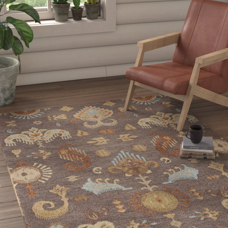Tapis décoratif brun/taupe crocheté à la main wamsutter, Rectangle 8 pi x 11 pi