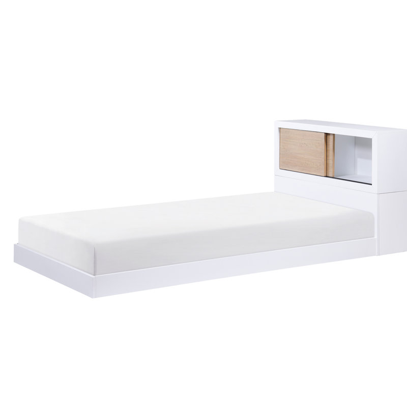 Lit simple avec tête de lit à bibliothèque pour porte coulissante avec base en bois d'ingénierie, Lit simple